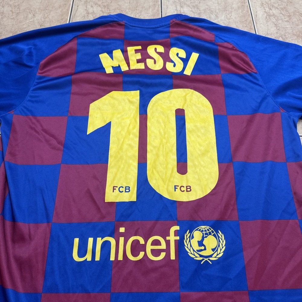 FC Barcelona Jersey Mens Sz Large Blue Red Soccer‎ Messi 10 Rakuten Unicef